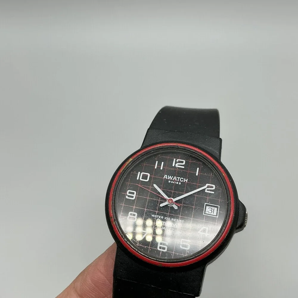 Armitron Awatch Mens Watch 34mm Black Dial Red Bezel Swiss 450.111 New Battery